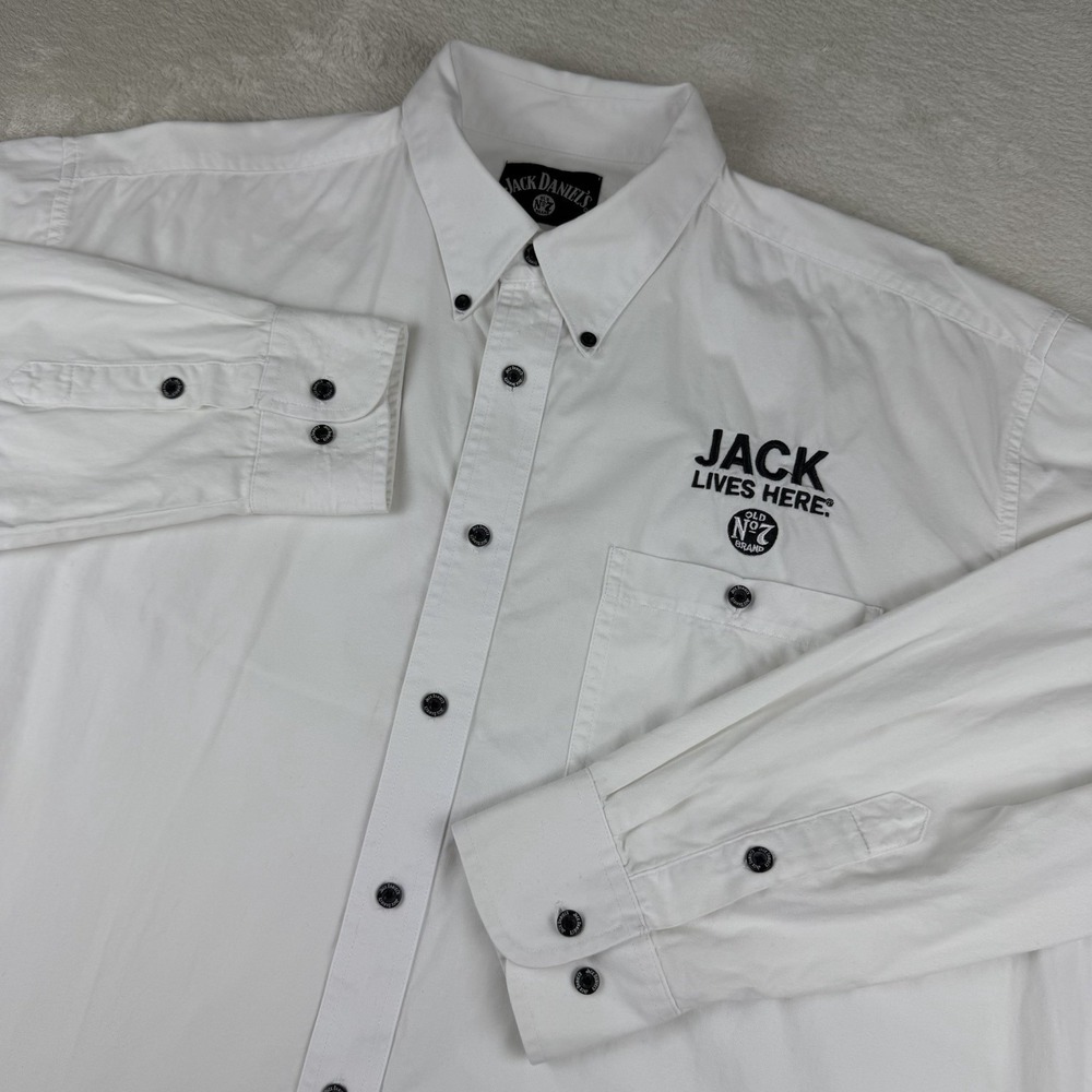 Jack Daniels‎ Old No 7 Button Down Shirt XL White "Jack Lives Here" Embroidered